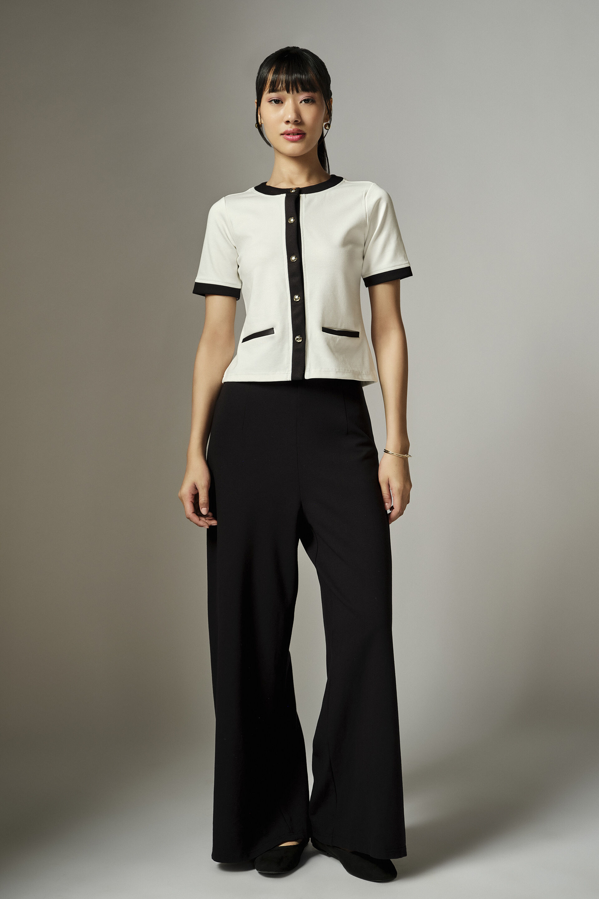 White Contrast Trim Knit Top, White, image 4